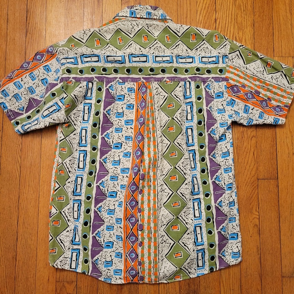 Bon Homme Crazy Vintage Abstract Print Button Up Shirt M USA Retro Artsy Bold - Picture 6 of 6